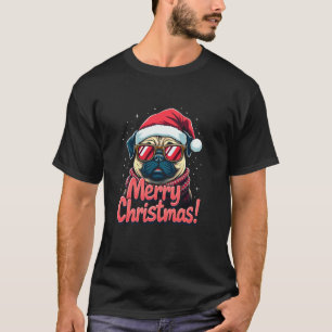 Merry Christmas Pug Sunglasses Santa hat Xmas Dog T-Shirt