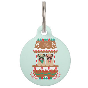 Merry Christmas Pugs Holiday Stand Dogs Pet Tag