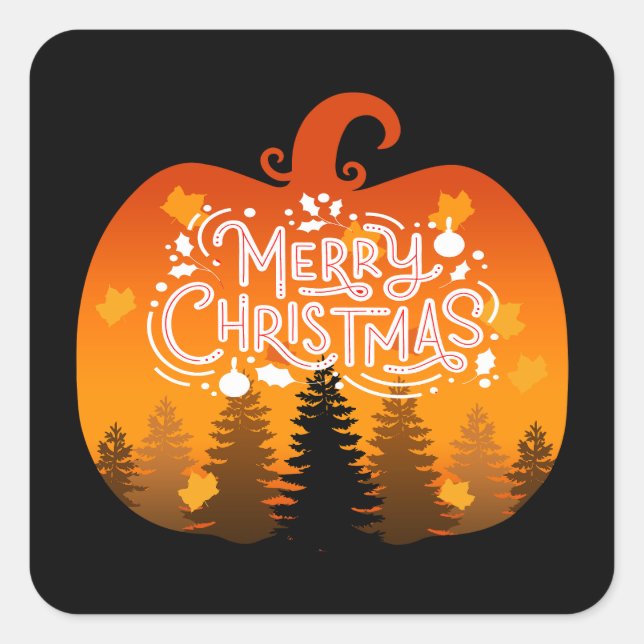 MERRY CHRISTMAS PUMPKIN HOLIDAY SEASON SQUARE STICKER (Front)
