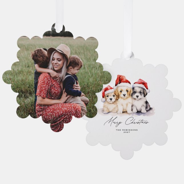Merry Christmas Puppies Tree Decoration Card (Front/Back)