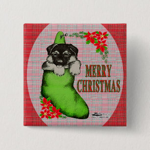 Merry Christmas Puppy 15 Cm Square Badge