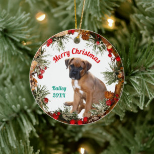 Merry Christmas Puppy Dog Personalized Ceramic Tree Decoration