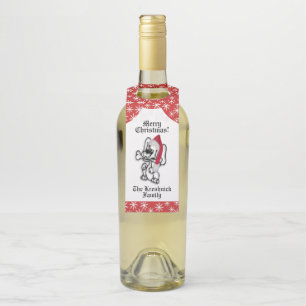 Merry Christmas Puppy Dog with Family Name Bottle Tag