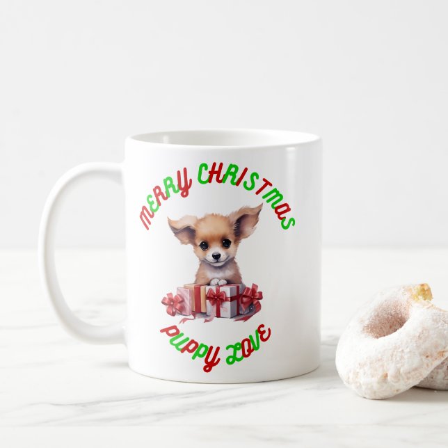 Merry Christmas Puppy Love Coffee Mug (With Donut)