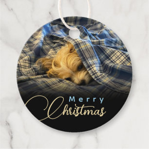 Merry Christmas Puppy Photo Plaid Blanket Favour Tags