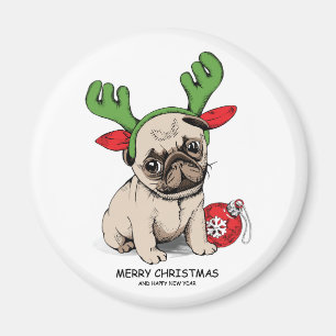 Merry Christmas Puppy Pug Magnet