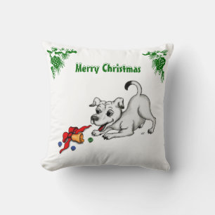 Merry Christmas! Puppy with Bell and Ball Cushion