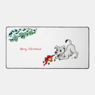 Merry Christmas! Puppy with Bell and Ball Desk Mat
