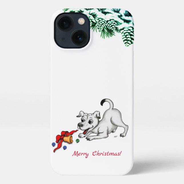 Merry Christmas! Puppy with Bell and Ball iPhone Case (Back)