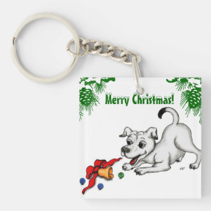 Merry Christmas! Puppy with Bell and Ball Key Ring