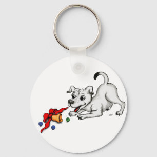 Merry Christmas! Puppy with Bell and Ball Key Ring