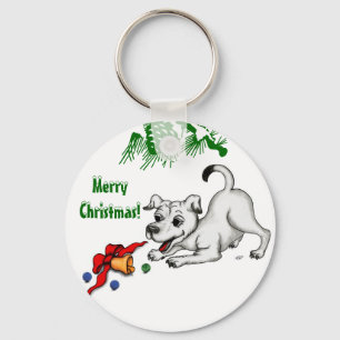 Merry Christmas! Puppy with Bell and Ball Key Ring