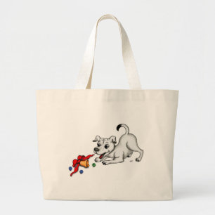 Merry Christmas! Puppy with Bell and Ball Large Tote Bag