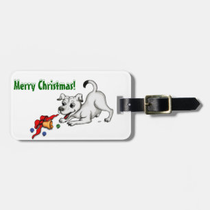 Merry Christmas! Puppy with Bell and Ball Luggage Tag