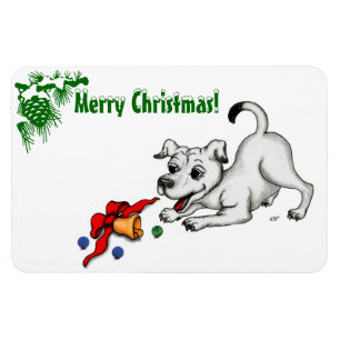 Merry Christmas! Puppy with Bell and Ball Magnet