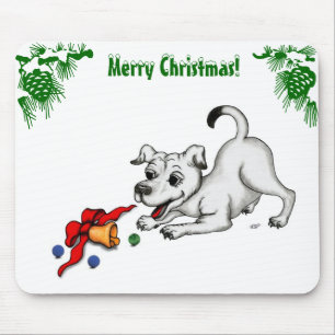 Merry Christmas! Puppy with Bell and Ball Mouse Mat