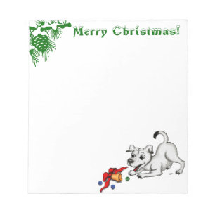 Merry Christmas! Puppy with Bell and Ball Notepad