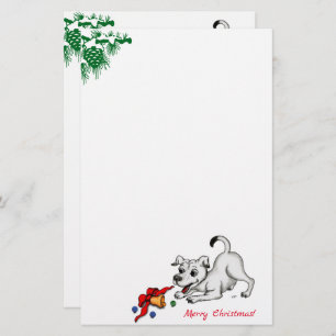 Merry Christmas! Puppy with Bell and Ball Stationery