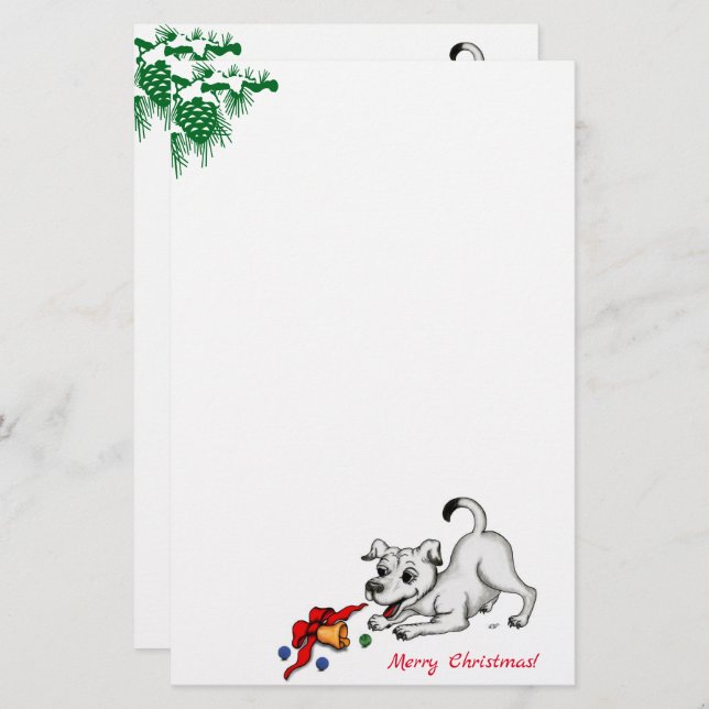 Merry Christmas! Puppy with Bell and Ball Stationery (Front/Back)
