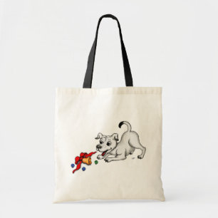 Merry Christmas! Puppy with Bell and Ball Tote Bag