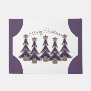Merry Christmas Purple Bows Ribbons Gold Star Tree Doormat