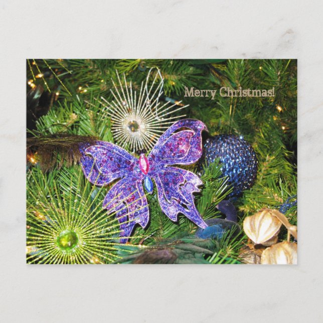 Merry Christmas Purple Butterfly Postcard (Front)