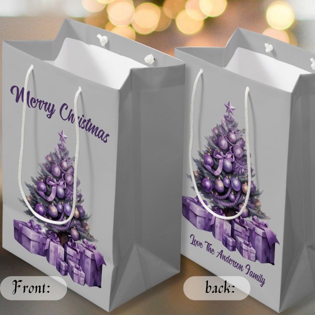 Merry Christmas purple Christmas tree Medium Gift Bag (Creator Uploaded)
