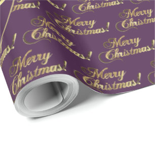 Merry Christmas Purple Faux Gold Foil Script Wrapping Paper
