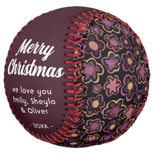 Merry Christmas Purple Flower Pattern Softball