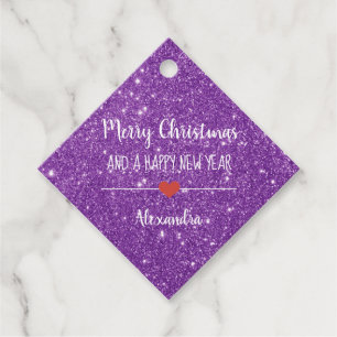 Merry Christmas purple glitter name Favour Tags