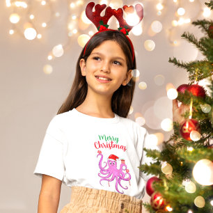 Merry Christmas Purple Santa Octopus T-Shirt