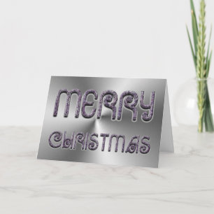 Merry Christmas Purple Silver Grey Elegant Holiday Card