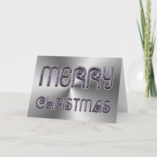 Merry Christmas Purple Silver Grey Elegant Holiday Card (Front)