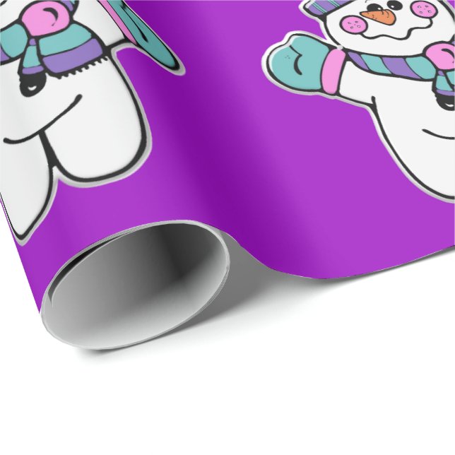 Merry Christmas Purple Snowman Wrapping Paper (Roll Corner)