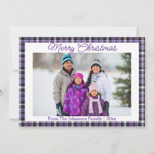 merry christmas purple tartan family photo    holiday card