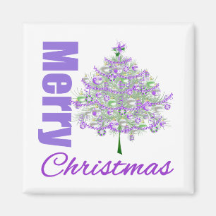 Merry Christmas Purple Theme Christmas Tree Magnet