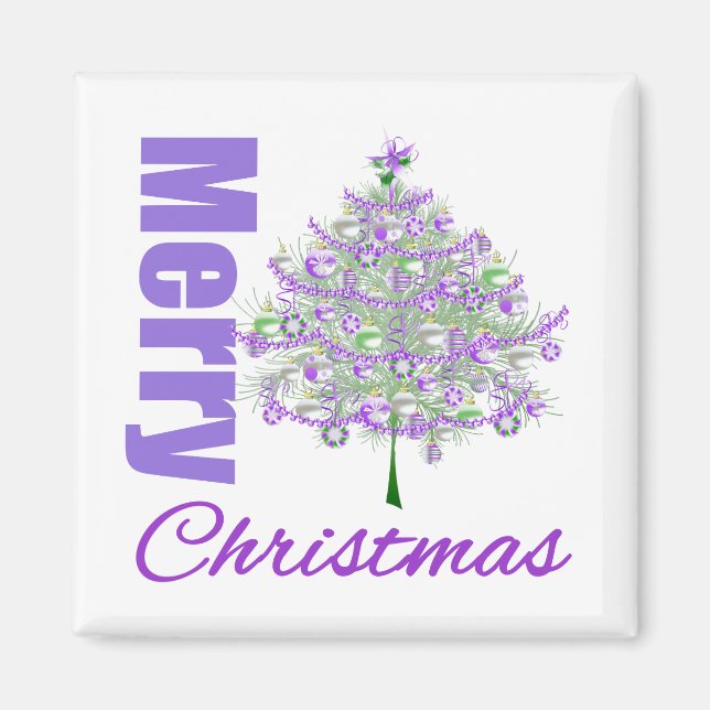 Merry Christmas Purple Theme Christmas Tree Magnet (Front)