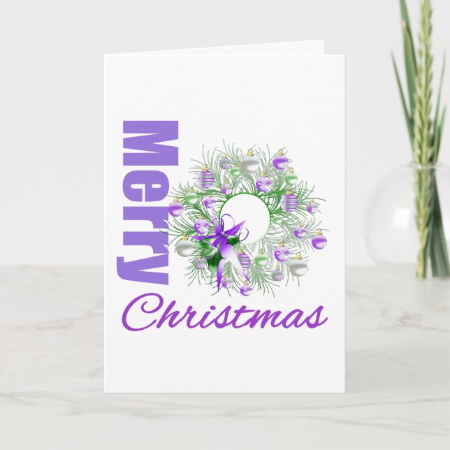 Merry Christmas Purple Theme Garden Wreath Holiday Card (Front)