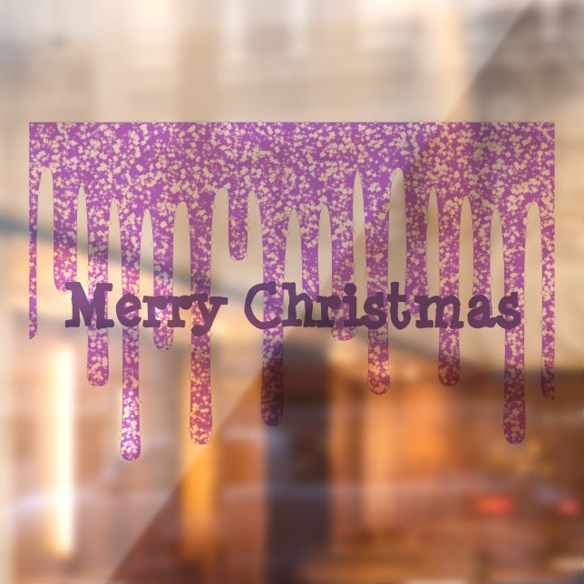Merry Christmas Purple Wax Drips Window Cling (Sheet 2)