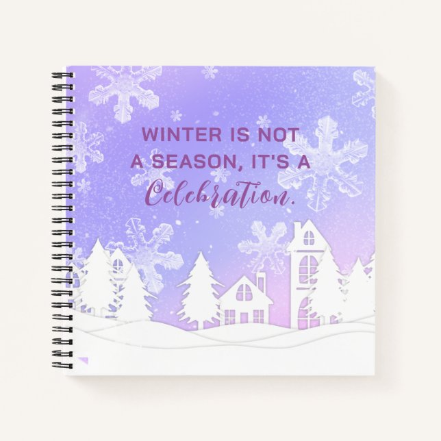 Merry Christmas Purple White House Snowflakes  Notebook (Front)