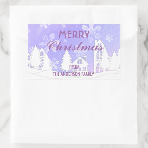 Merry Christmas Purple White House Snowflakes Rectangular Sticker