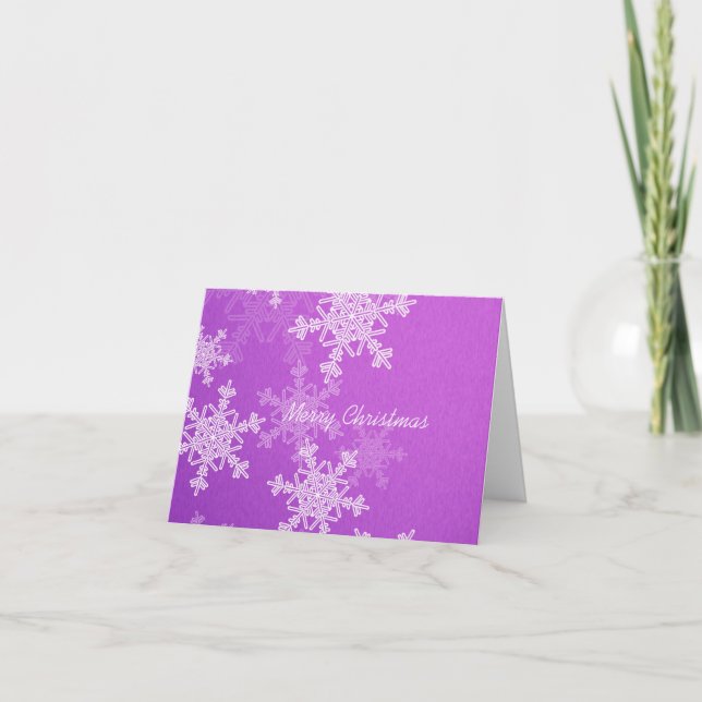 Merry Christmas Purple White Snowflakes Minimalist Holiday Card (Front)