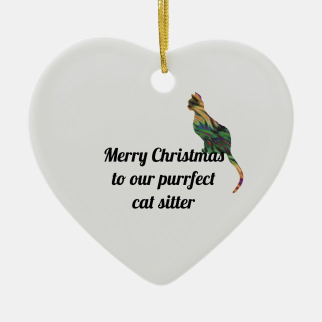 Merry Christmas Purrfect Cat Sitter Holiday Ceramic Tree Decoration (Front)