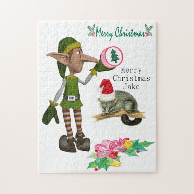 Merry Christmas Puzzle Christmas Elf Possum Floral (Vertical)