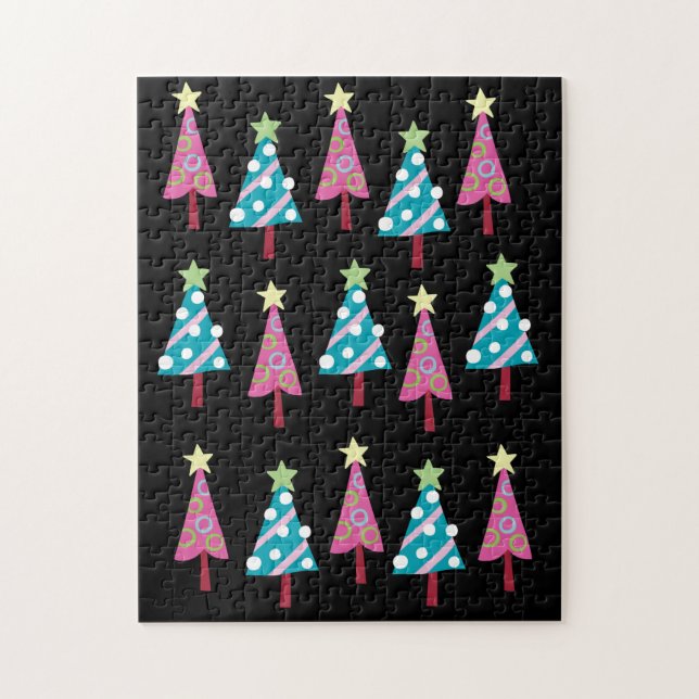 Merry Christmas Puzzle Christmas Trees Pink Black (Vertical)