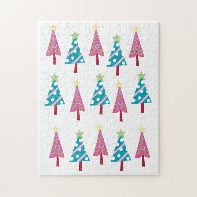 Merry Christmas Puzzle Christmas Trees Pink Blue (Vertical)