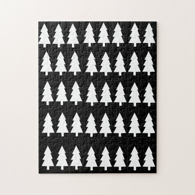 Merry Christmas Puzzle Christmas White Trees Black (Vertical)