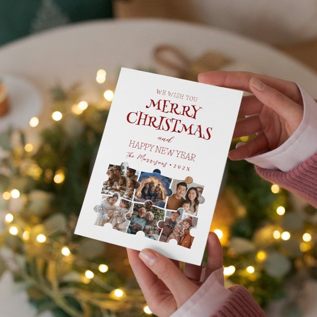 Merry Christmas Puzzle Custom Collage Photos Holiday Card (Creator Uploaded)