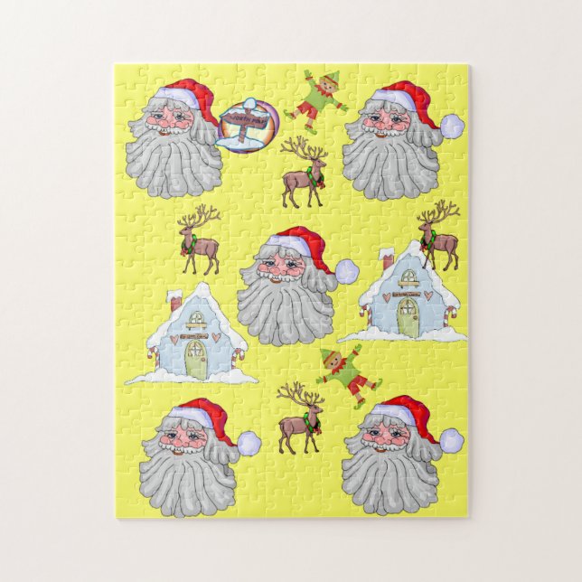 Merry Christmas Puzzle Vintage Santa Elf Reindeer (Vertical)