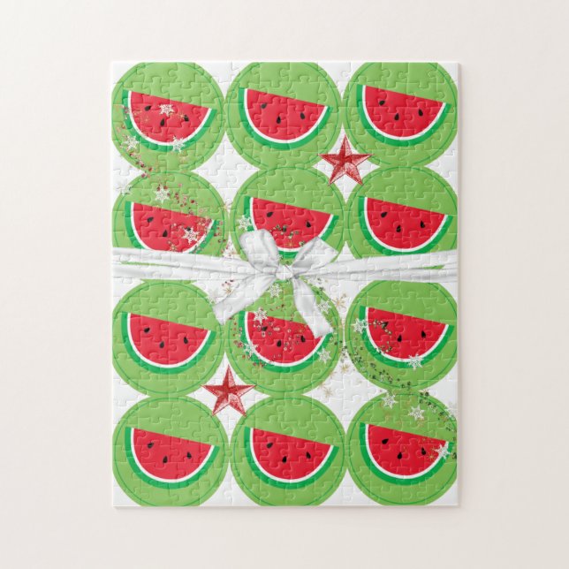 Merry Christmas Puzzle Watermelon White Bow  (Vertical)